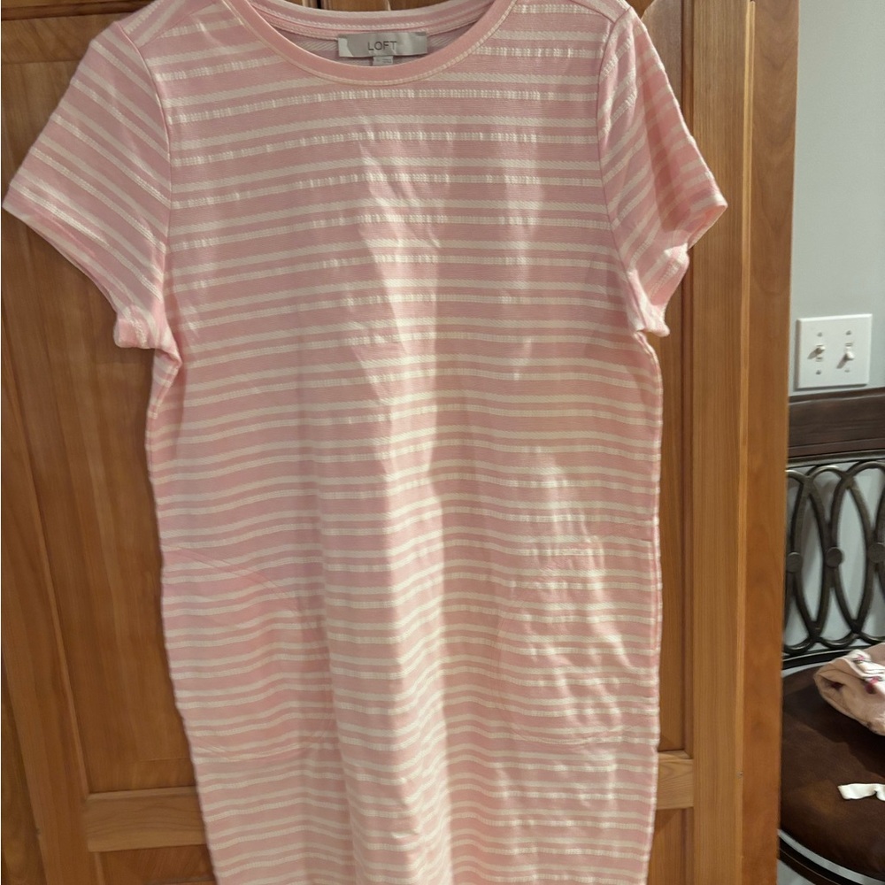 NWT LOFT Blush and White Striped Dress